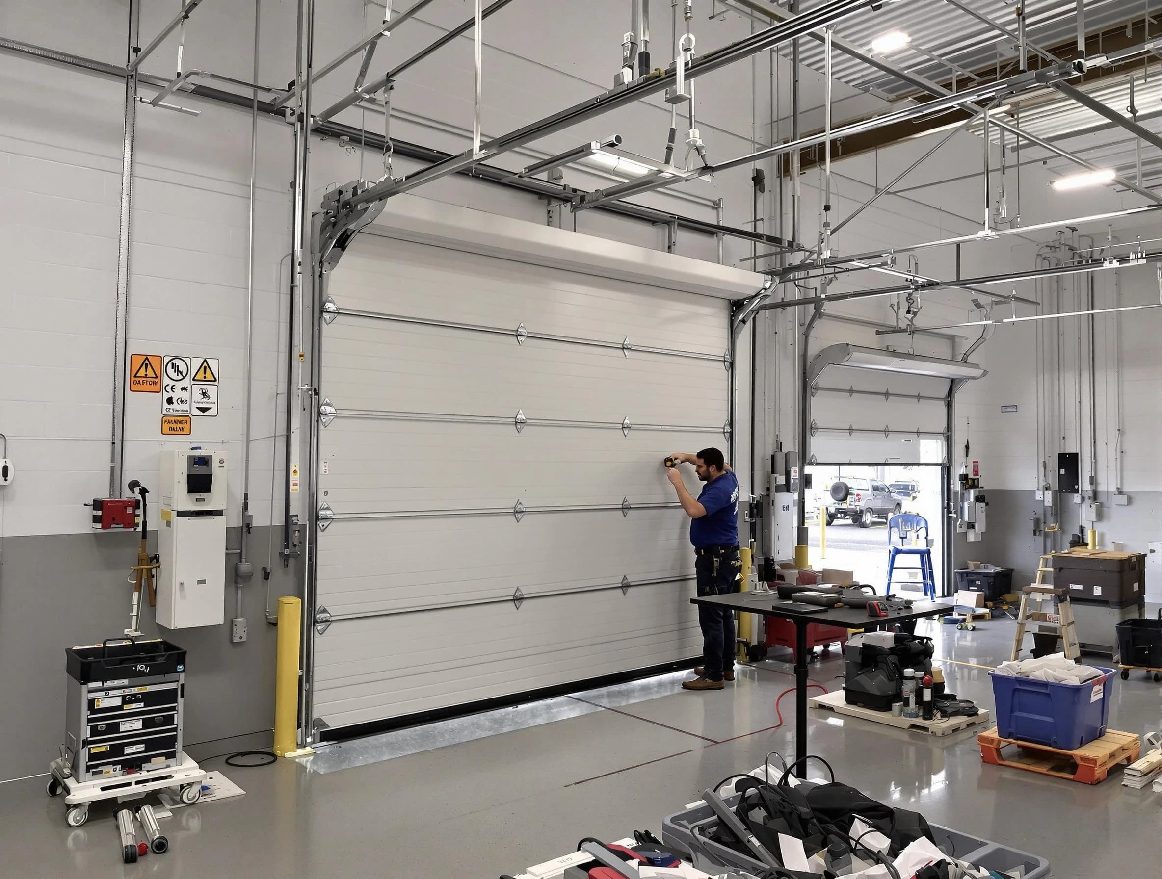 Commercial garage door repair being performed by Jeannette Garage Door Repair expert in Jeannette